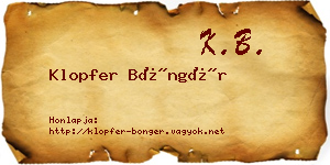Klopfer Böngér névjegykártya